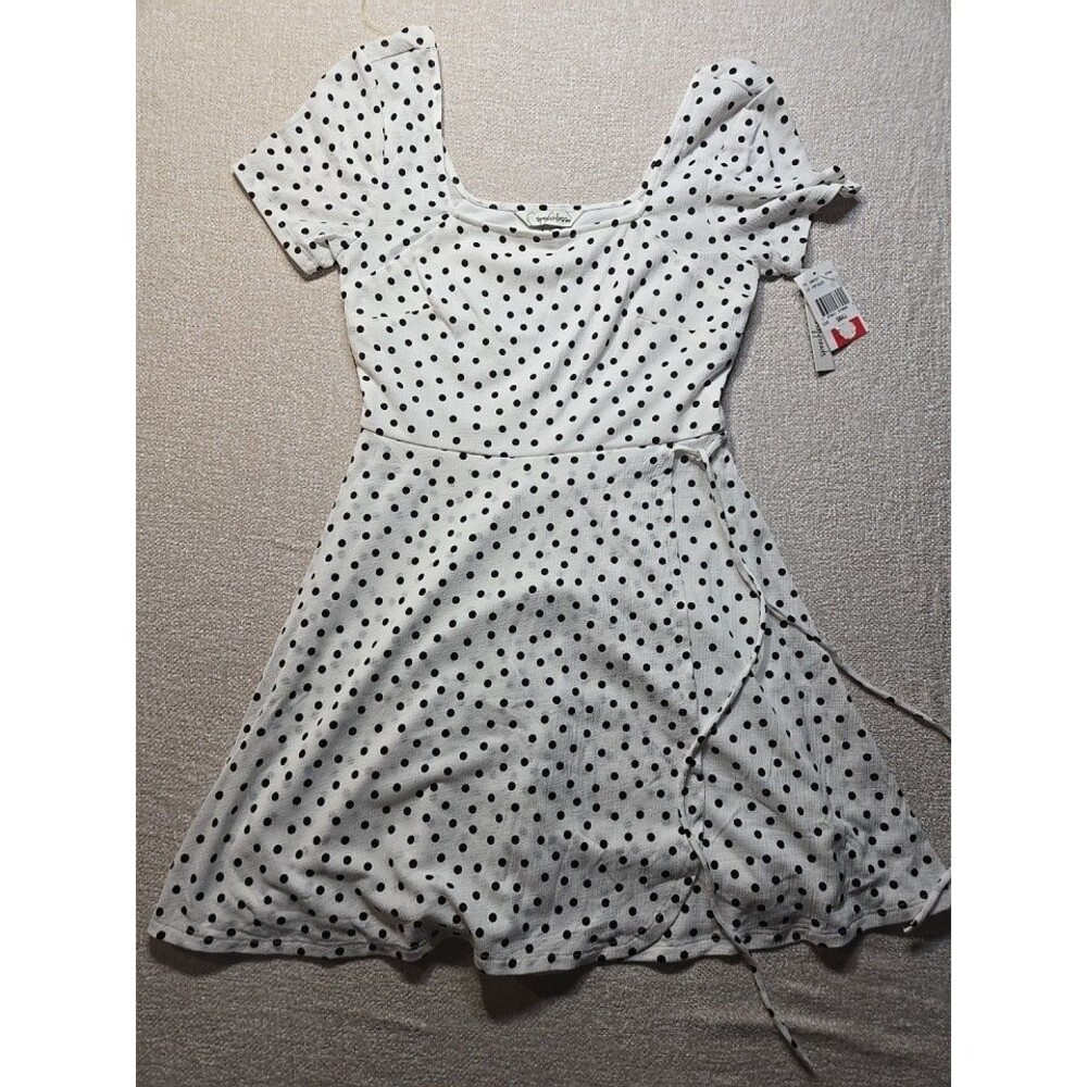 Speechless NWT Polka Dot Faux Wrap Dress Ivory Black Sweetheart Junior Sz Small